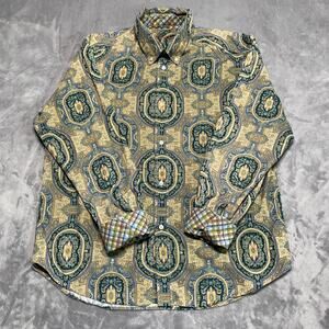 Robert Graham Shirt Mens 2XL All Over Print Flip Cuff Light Corduroy Geometric